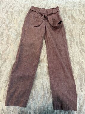 Express Mauve High Rise Paperbag Pants with Tie Waist